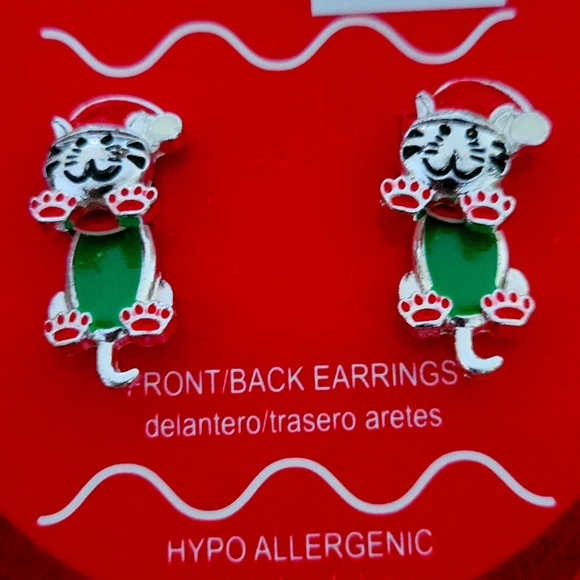 🎄 CHRISTMAS 😻 CAT HOLIDAY EARRINGS - Picture 1 of 4